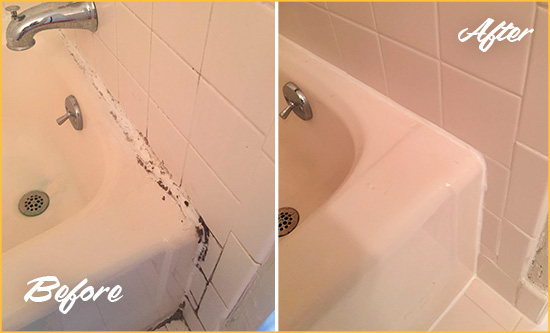 Before and After Picture of a Arvada Bathroom Sink Caulked to Fix a DIY Proyect Gone Wrong