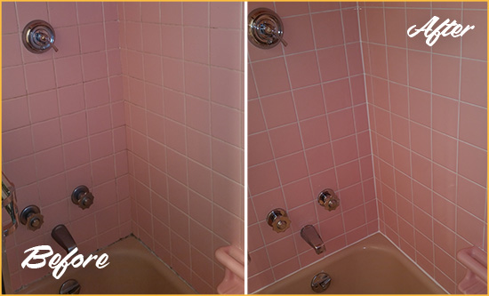 Before and After Picture of a Wheat Ridge Bathtub Caulked to Eliminate Mold