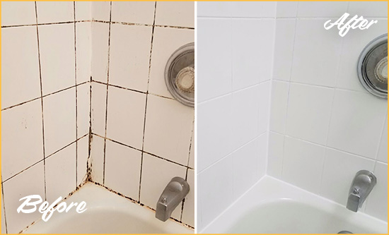 Before and After Picture of a Lakewood Tub Caulked to Remove and Avoid Mold