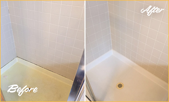 Before and After Picture of a Westminster Shower Sealed to Remove and Protect Against Mold