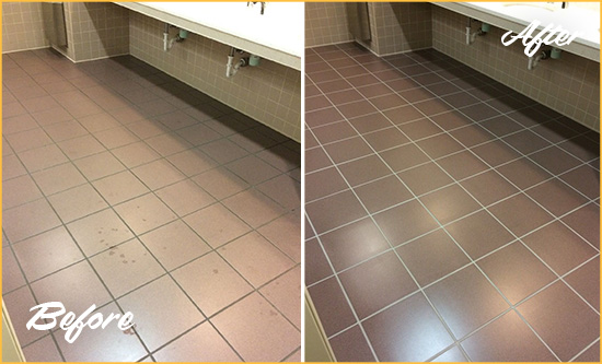 Before and After Picture of a Wheat Ridge Restroom Sealed to Help Protect Against Scratches