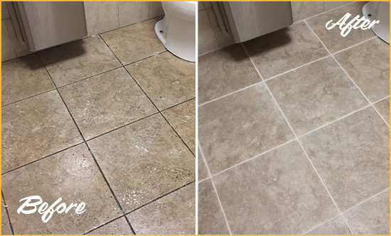 Before and After Picture of a Arvada Office Restroom Floor Recolored Grout