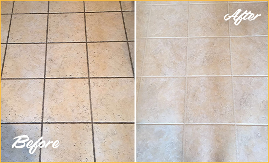 Before and After Picture of a Broomfield Ceramic Floor Cleaned to Remove Soil