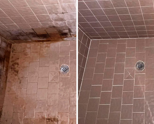 Tile Shower Before and After Our Hard Surface Restoration Services in Golde