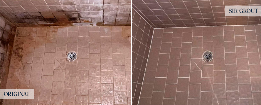 Tile Shower Before and After Our Hard Surface Restoration Services in Golden