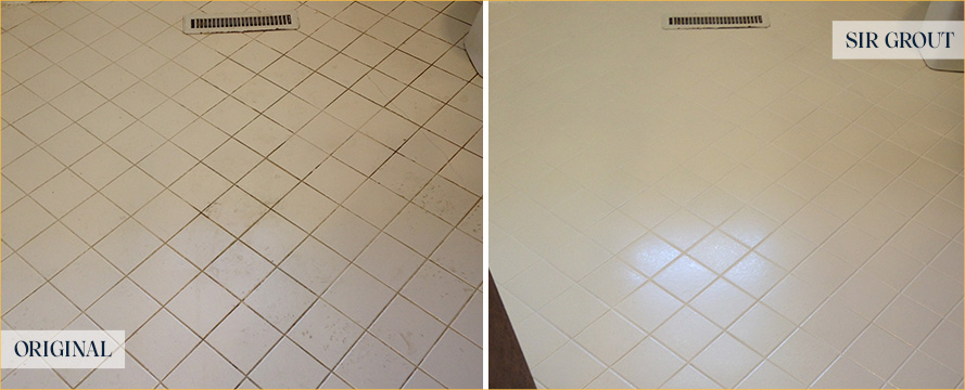 Bathroom Floor Before and After a Grout Cleaning in Westminster, CO