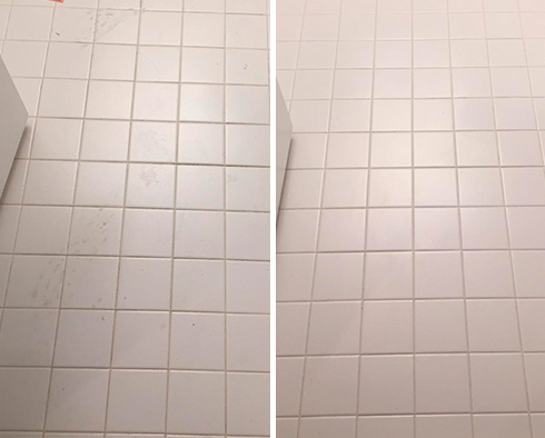 Bathroom Floor Before and After a Grout Sealing in Lakewood, CO