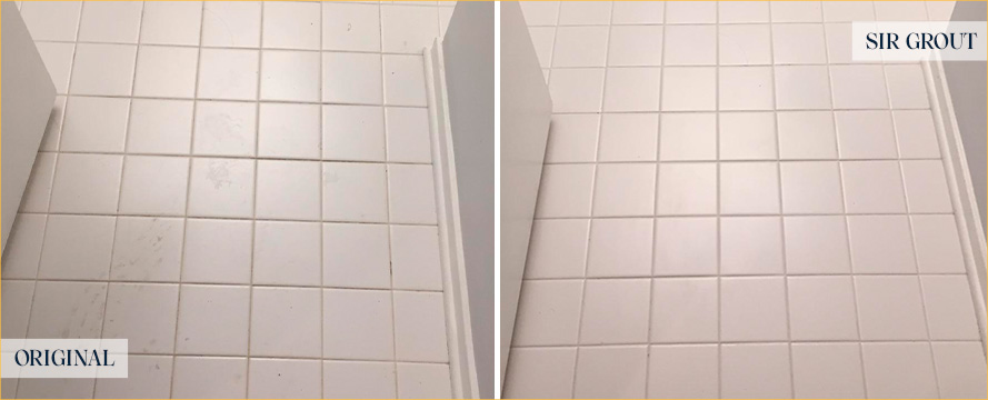 Bathroom Floor Before and After a Flawless Grout Sealing in Lakewood, CO