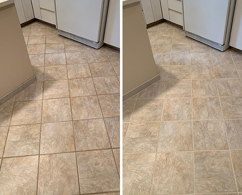 Kitchen Floor Before and After a Tile Sealing in Edgewater