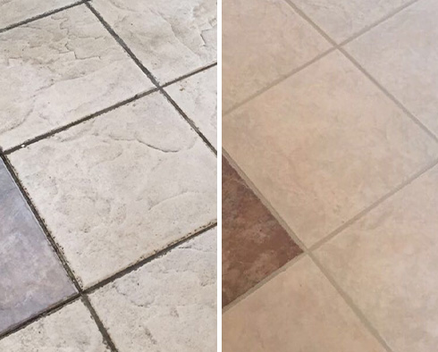 Close-Up of Floor Before and After a Service from Our Tile and Grout Cleaners in Edgewater