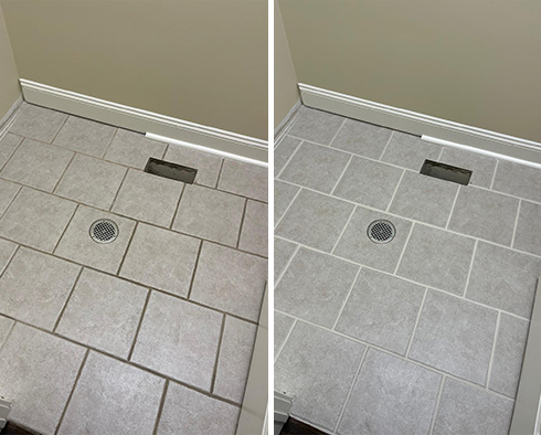 Tile Floor Before and After Our Hard Surface Restoration Services in Lakewood