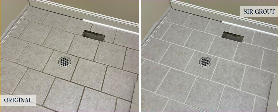 Tile Floor Before and After Our Hard Surface Restoration Services in Lakewood