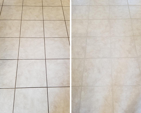 Tile Floor Before and After a Grout Cleaning in Denver