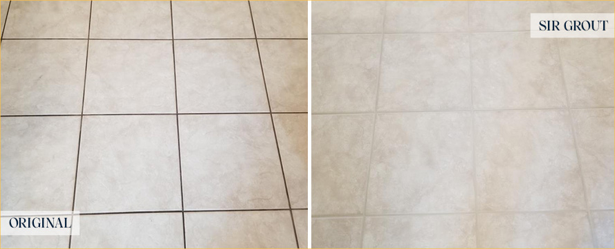 Tile Floor Before and After a Grout Cleaning in Denver